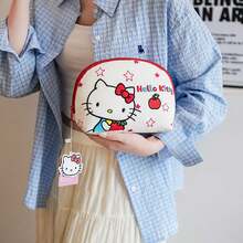 Túi đựng mỹ phẩm xách tay cao cấp thêu hình Hello Kitty chính hãng của Sanrio, có nhiều ngăn, kiểu dáng clutch, thích hợp trang trí phòng trang điểm. - Nhiều màu - Xem 1