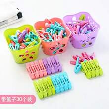 30pcs Colorful Clothespins With Portable Plastic Storage Basket - Variety Of Colors, Suitable For Clipping Socks, Towels, Underwear And Cards, Also For Clothing Storage. Basket Color Selectable, Clothespins Color Random