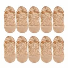 chuanwa（2） 5 Pairs Women's Summer Fashion Non-Slip Solid Color Sheer Lace Pattern Breathable Invisible Short Socks - Multicolor - View 10