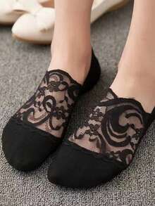 5 Pairs Women's Soft Lace Invisible No-Show Socks Non-Slip Elastic Band Summer Solid Color Breathable Comfortable Low-Cut Socks - Multicolor - View 9