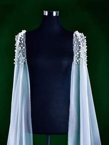 Bridal Double Shoulder Veil Pearls Long Shawl Cape Wedding Accessories - A - View 8