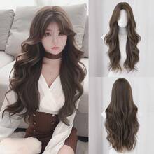 NAMM 1 PC Long Wig For Women 28 Inch Soft Brown Loose Wave Wig With Certain Bangs, Synthetic Fluffy Natural Realistic Full Machine Wigs For Beginners , Daily And School Wear Elegant All-Match Fashion Hair Accessories Wig - Brown - View 12