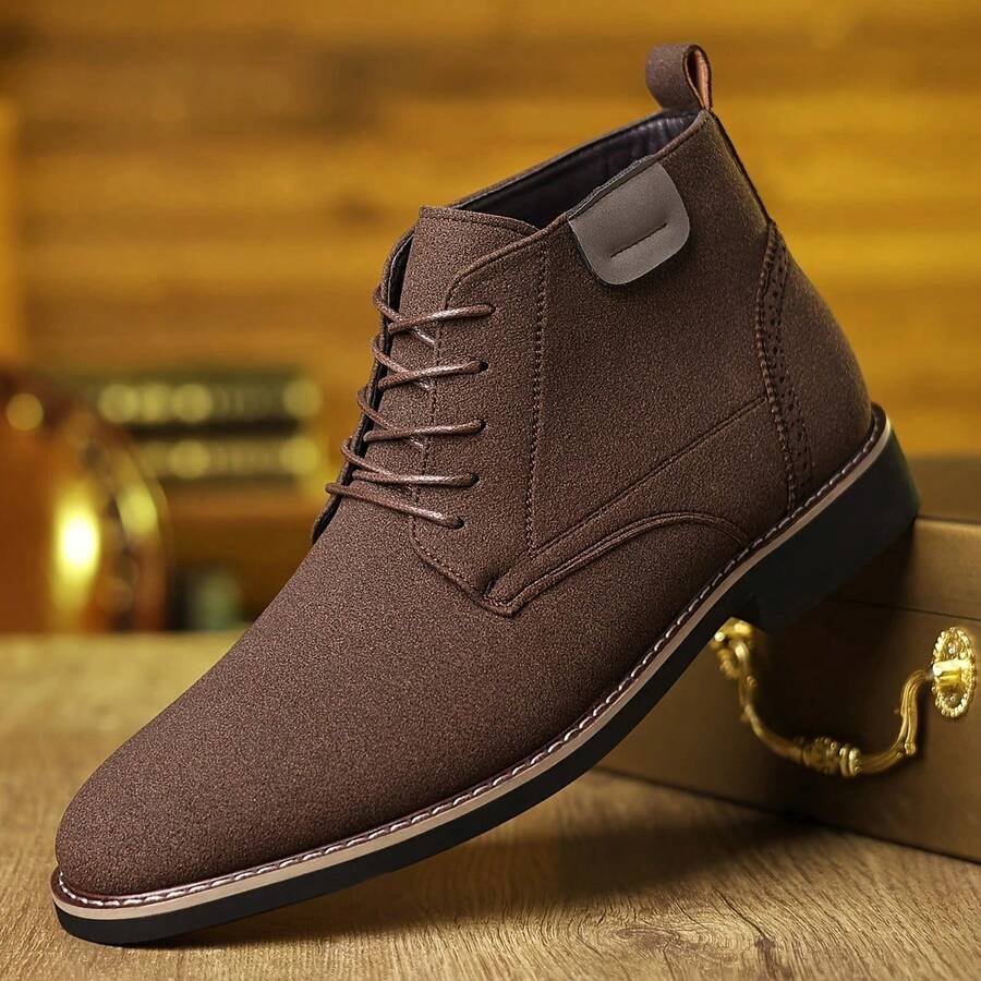 Men's Suede Chukka Ankle Boots - Lace-Up Stylish Comfortable Casual Men's Footwear For Daily & Weekend Wear - 棕色 - 查看 1