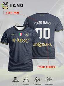 Custom Napoli Style Men's Football Jersey, Personalized With Name & Number, Comfortable Round Neck Sports Top For Football Training, Casual Wear, And Gift - Black - View 2