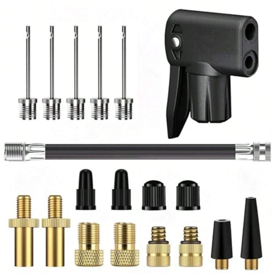 Bike Valve Adapter For Presta Schrader Valves With Extension Air Tube And Needle Inflation Set For All Bike Ball Pumps And Inflatable Equipment - 黑色的 - 查看 1