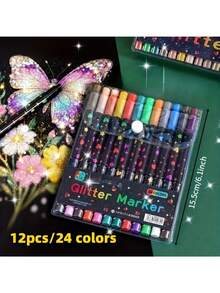 2-In-1 Metallic Highlighter Marker Pen - Vibrant Colors, Ideal For DIY Crafts, Greeting Cards, Mugs, Wooden Decor, Sketching And Professional Art Creation. Includes: Craft Supplies, Art Painting, Metallic Sheen, Markers, School Supplies, Gift Ideas, Surprise Gifts! - Multicolor - View 3