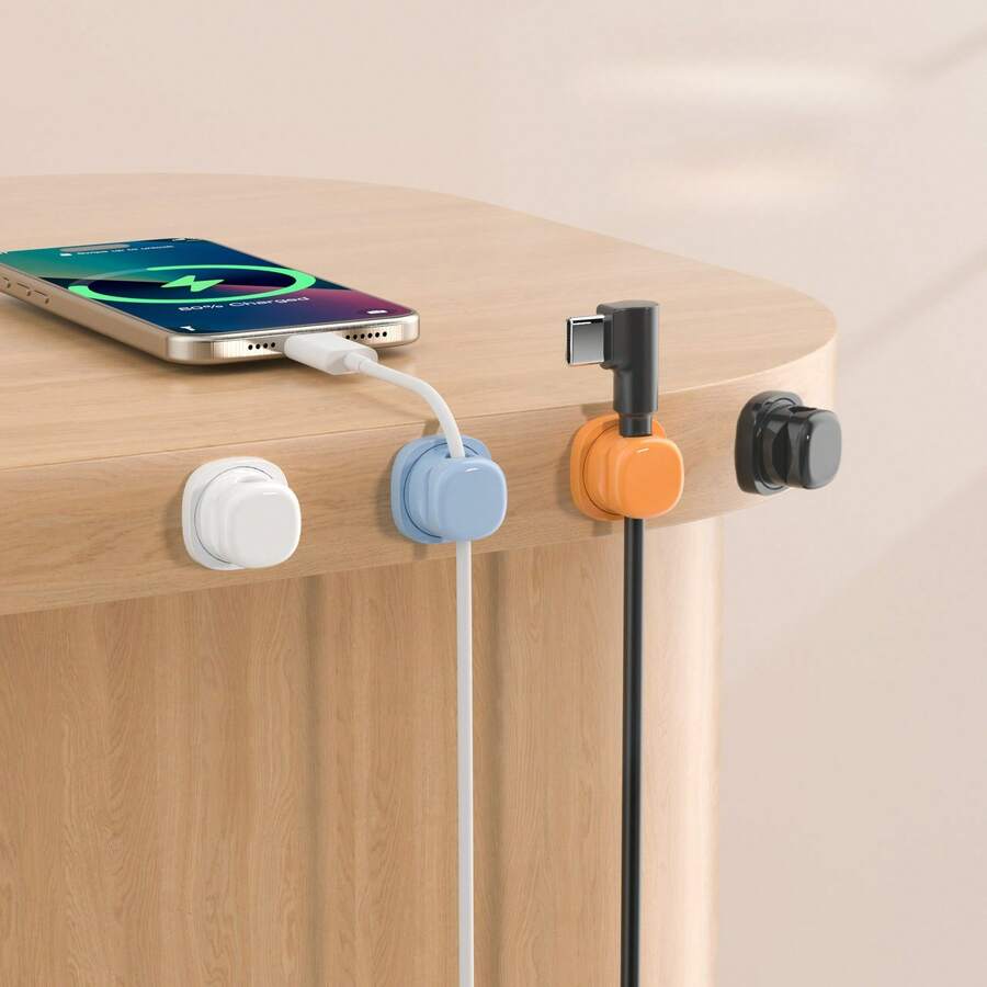1pc,Rotatable Cable Organizer That Can Rotate 360°. Available In Black, White, Orange And Blue, This Adhesive-Type Organizer Can Be Stuck To Desktops Or Walls For Cable Management.