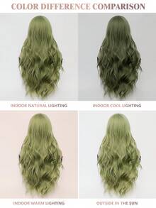 XOUJE 浅绿色长款蓬松波浪卷假发，中分刘海，30英寸，自然逼真，柔软蓬松，采用耐热合成纤维制成，适合女性佩戴，时尚日常、节日聚会、婚礼、万圣节、圣诞节、角色扮演、休闲约会等各种场合。 - 綠色 - 查看 10