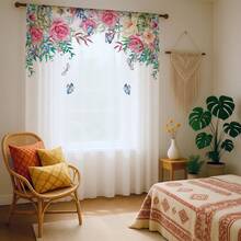 ستارة شفافة رومانسية بنقشة زهور وفراشات الأبعاد، خلفية بيضاء، مصنوعة من ألياف البوليستر، مناسبة للمنازل المؤجرة والغرف المعيشية والمطابخ والنوم، قابلة للإزالة والغسل في الغسالة، ستارة نافذة صغيرة - متعدد الألوان - مشاهدة 14