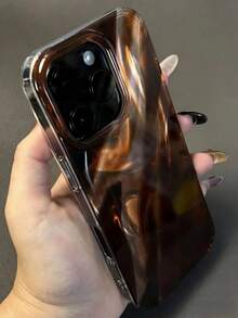 Luxury Laser Ombre Brown Marble Pattern Phone Case, Compatible With IPhone 17 Pro Max, 17 Pro, 17, 16, 15, 14, 13, 12, 11, Retro Shock-Resistant Soft Shell, Autumn/Winter - Amber - View 1