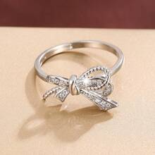1pc Elegant Bow-Knot Shaped Cubic Zirconia Embellished Fashion Ring, Casual Gift Design For Women - Multicolor - View 5