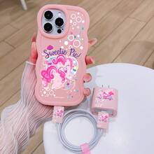 Official Licensed My Little Pony Luxury Design Phone Case + Data Cable Charger Protector Set, Compatible With IPhone 16/16 Pro/16 Plus/16 Pro Max, 17/17 Pro/17 Pro Max, 15/15 Pro/15 Plus/15 Pro Max, 14/14 Plus/14 Pro Max, 13/13 Pro/13 Pro Max, 12/11/X/XR/XS Max, Cute Phone Protective Cover