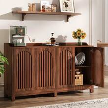 LITTLE TREE 57" Farmhouse Sideboard Buffet Cabinet,Storage Cabinet With Shutter Doors And Adjustable Shelf, Freestanding Kitchen Cabinet TV Stand For Dining Room, Living Room, Kitchen - Brown - View 1