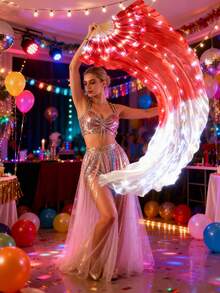 1 قطعة مروحة إضاءة LED وامضة للكبار، طول 1.5 متر، تدرج لوني من البنفسجي إلى الأبيض، خط إضاءة ناعم، مناسبة لرقص البطن والأداء على المكتب وغيرها من المناسبات، لا تحتاج إلى بطاريتي AAA، مناسبة للعطلات والعروض المسرحية والحفلات والأعراس وعيد الهالوين وعيد الميلاد وغيرها من المناسبات - مروحة حريرية مضيئة - مشاهدة 7