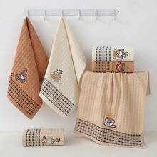 6pcs Waffle Embroidered Coffee Series Towels, Tea Towels, Home & Kitchen Cleaning Cloths - Multicolor - View 2