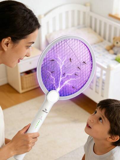 3-Layer Mesh Dual Switch Electric Fly Swatter, 4000V 2 In 1 UV Light Mosquito Attractor & Zapper Racket, USB Rechargeable Pest Control Tool For Home Kitchen Bedroom & Outdoor Camping Hiking BBQ Garden Parties