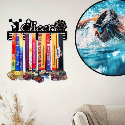 1 st sportmedaljhängare i metall, medaljställ för cheerleader-idrottare, medaljupphängning, väggdekoration i vardagsrum och sovrum, veranda, present, metallkonst, perfekt present till idrottare, medaljställ