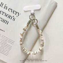 1件复古英伦格纹褶皱手机壳，带腕带，便携式相机挂绳