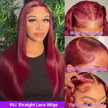 Burgundy 99J Red Straight Lace Front Wig For Women - 13x4 Transparent Lace, Glueless Remy Human Hair - S99J - View 3