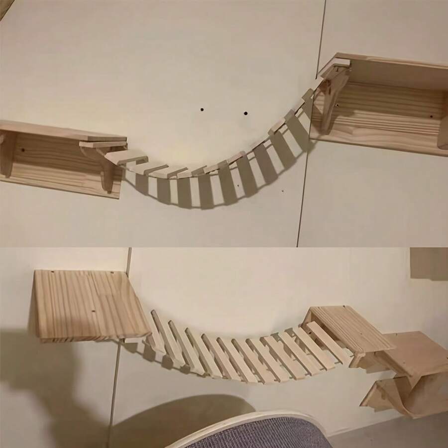 1pc Cat Bridge, Suitable For Cat Cages, Cat Trees, Cat Wall Shelves, Hanging Solid Wood Cat Climbing Rope Ladder, Cat Wall Ladder, Cat Climbing Frame, For Playing, Climbing And Resting