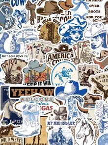 SCXXBSW 50pcs Blue Brown Cowboy Creative Cartoon PVC Stickers Suitable For Handbooks, Phone Cases, Laptops, Computers, Luggage, Refrigerator Decoration - Multicolor - View 13