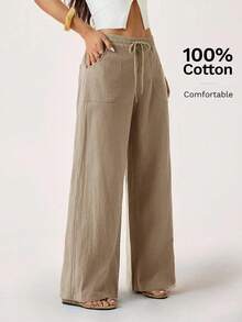 Women's Loose Straight Leg Pants, Linen Pants, Cotton Pants, Suitable For Spring And Summer - Khaki - View 2