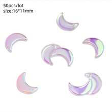 50pcs Colorful Moon Glass Beads DIY Earrings Bracelet Accessories Crystal Gradient Color With Hole Moon Beads DIY Jewelry Making - 白色 - 查看 3