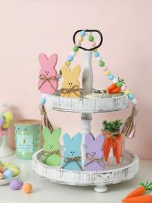 5pcs Easter Bunny Pattern Tiered Tray Decor Burlap Rabbit Desktop Centerpiece Standalone Easter Bunny Desktop Decor, Spring Decoration - Multicolor - View 5