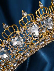 Queen Crown Wedding Rhinestone Heart Crowns And Tiaras For Women Costume Party Hair Accessories Princess BirthdayCrown Crystal Bridal Crown - 金色 - 查看 2