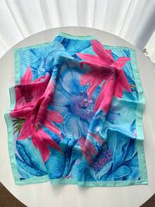 1pc French Retro Silk Scarf For Women, Fashionable Cashew Pattern Versatile Small Square Scarf, Artistic Chiffon Scarf, Elegant Neck Scarf, Head Scarf, Bag Scarf - Multicolor - View 2