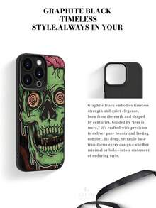 1pc Green Zombie Skull Art Pattern TPU Phone Case Bright Candy Colors Comfortable Skin Friendly Grip Holiday Gift For Girlfriend Or Self Use Compatible With Iphone 16 15 14 13 12 11 Series - 黑色 - 查看 3