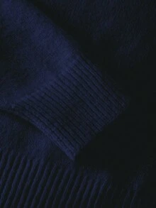 Women's Casual Knit Sweater & Maxi Skirt Set, Loose Fit High Neck Pullover And Long Skirt, Solid Color, Autumn/Winter - Navy Blue - View 5