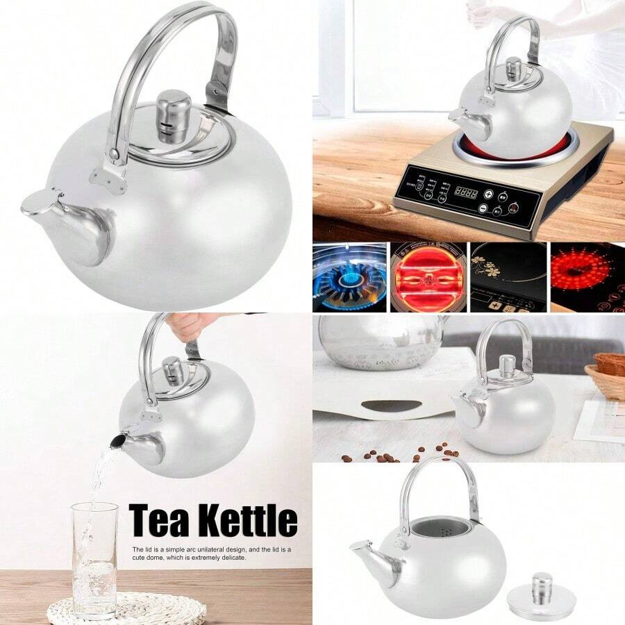 Tetera de Acero Inoxidable Tetera de Agua Portatil Tetera de Acero Inoxidable Pulido con de Filtro de Hojas Tetera para el Hogar Tetera con Filtro de te Plata 18CMConveniente, Aislamiento térmico, grado alimenticio  y limpio - plateado - Ver 1