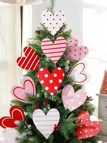 8/12Pcs Cute Heart-Shaped Wooden Valentine's Day Wedding Ornaments, Large Red Pink Plaid Heart Decorations, Perfect For Valentine's Day Home Wedding Office Decor - Multicolor - View 9