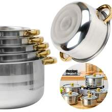 10pcs (5 Pots + 5 Lids) Multi-Purpose Kitchen Stainless Steel Cookware Saucepan Set, For Soup, Hot Pot, And Noodles - 5 Pots + 5 Lids - View 2