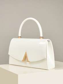 This Chic, Low-Key Luxurious Solid Color Patent Leather Clutch Is Lightweight And Portable, Suitable For - White - View 3