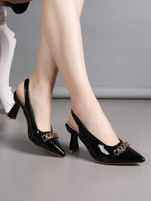 Giày sandal bít mũi sơn mài mới năm 2026, giày cao gót nhọn hở gót gợi cảm dành cho nữ. - màu đen - Xem 2