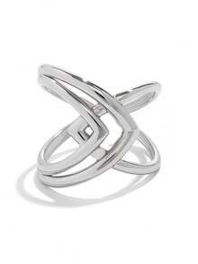 2pcs/1pc Vintage Geometric Thick Stainless Steel Open Rings For Women, Minimalist, Jewelry Accessories For Women's Daily Use - Multicolor - View 5