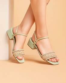 Women's Sandal With Block Heel, Braided Clog, Handmade. - 薄荷髮絲 - 查看 1