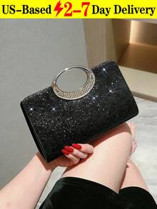 [US-Based Shipping]Glitzy Evening Bag With Circular Metal Handle Luxury Clutch Purse For Bridesmaid Elegant Rhinestone Handbag For Graduation Dance Red Carpet Event Formal Occasion Women Fashion Bags Party Accessories,Tote Bags For Women, Backpacks For Women, Purses Shoulder Bag, Make Up Bags, Luggage Sets For Women, Crossbody Bags For Women, Purse Accsesories, Clutch Purse For Women, Travel Essential, Cruise Essentials, Summer, Bags For Women, Travel Essentials For Women, Beach Essentials, Wedding Items - 黑色 - 查看 11