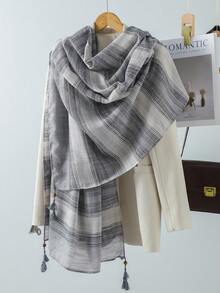 1件新款经典纯色条纹串珠挂巾，优雅防风，适合女士春夏户外穿着，防紫外线，日常晚装、旅行沙滩防晒披肩及节日礼物 - 多色 - 查看 5