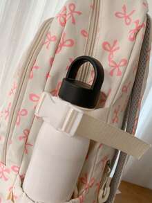 3个米色尼龙蝴蝶结印花多口袋可折叠防水拉链背包，适合青少年、高中/大学生、女性日常使用、上学、训练、通勤、购物、旅行、情人节礼物（随机字母标签） - 彩色 - 查看 6