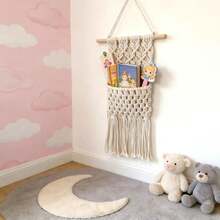 1件套手工编织挂毯，波西米亚风墙面装饰收纳袋，手工流苏挂毯，可收纳干花、书籍等物品。（不含内装物品）
