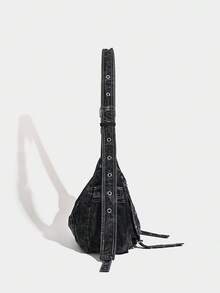 حقيبة كروس بودي جينز بطراز Y2K الرجعي، بطراز هيب هوب جرانج، حقيبة كتف بسعة كبيرة بطراز بانك الشارع، مناسبة للاستخدام اليومي والعمل والمدرسة. سعة كبيرة لاستيعاب الكتب والأجهزة المحمولة وما إلى ذلك. - الأسود - مشاهدة 7