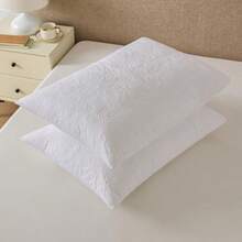 White Quilted Pillow Shams Medallion Damask Standard Set Of 2 Embroidered Vintage Pillowcases Emed Textured Cotton Pattern Bright White