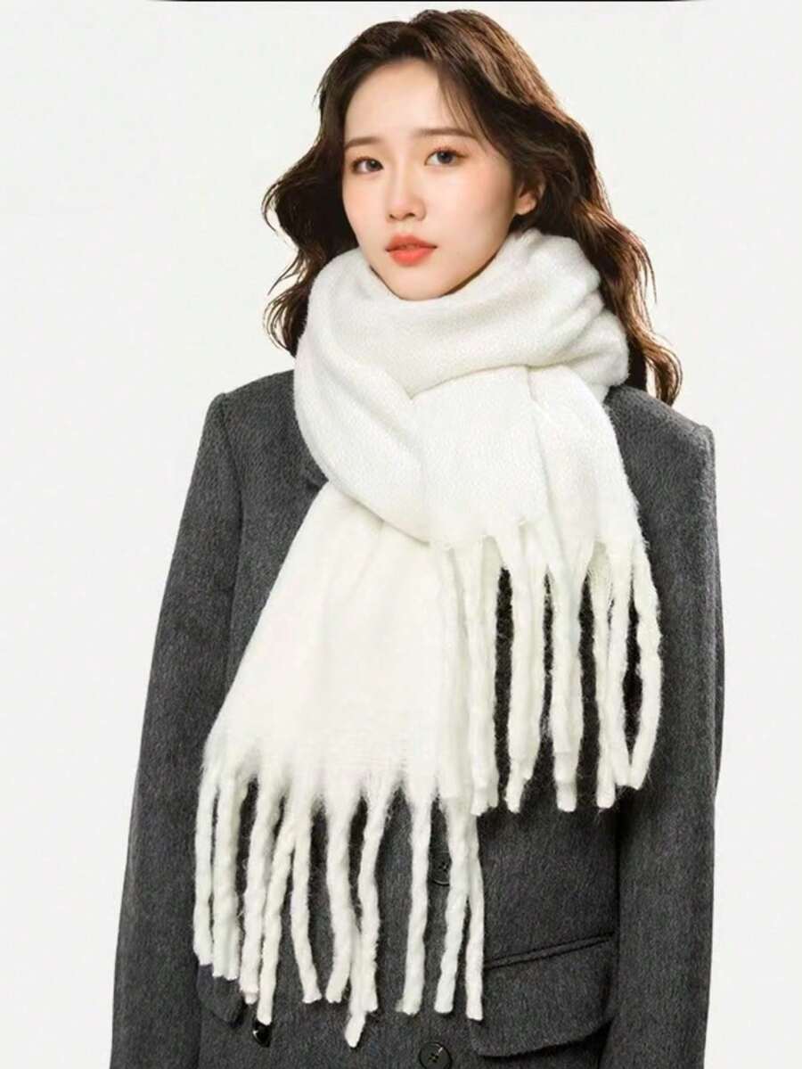 Winter Scarf For Women - Mohair Winter Scarf, Soft Scarves For Women/Men, Soft Chunky Scarfs - trắng - Xem 1