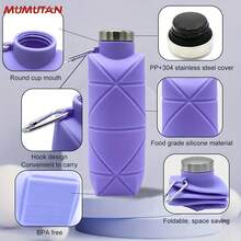 Portable Silicone Water Bottle, Foldable Leak Proof Sports Drinkware With Handle, Washable Reusable Mug, Lightweight Cup For Outdoor Camping Hiking, Insulated Sports Bottle XUXB - Màu xám đen - Xem 11