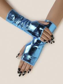 1 Pair Faux Leather Short Solid Color Punk Y2K Party, Performance, Festival Costume, Cosplay Fingerless Gloves Summer - Multicolor - View 6