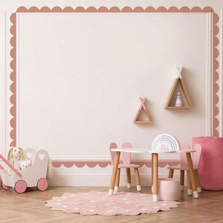 Scallop Border Wall Sticker,Door Edge Scallop Decorative Art Stickers,Scallop Peel And Stick Border,For Nursery,  Bedroom Living Room Home Scandinavian Boho Painting Wall Décor. (Coffee Color) - 咖啡色 - 查看 1