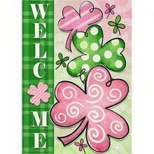 Welcome St. Patrick's Day Small Garden Flag, Clover Lucky Decoration Patio Outdoor Decoration, Farmhouse Lucky Outdoor Home Decoration Double Sided 12 * 18 Inches - 粉綠四葉草 - 查看 6